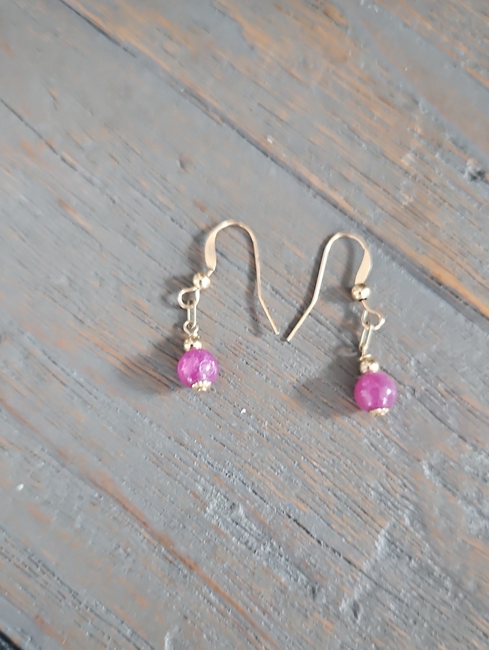 Gold Drop Earrings with Pink Beads